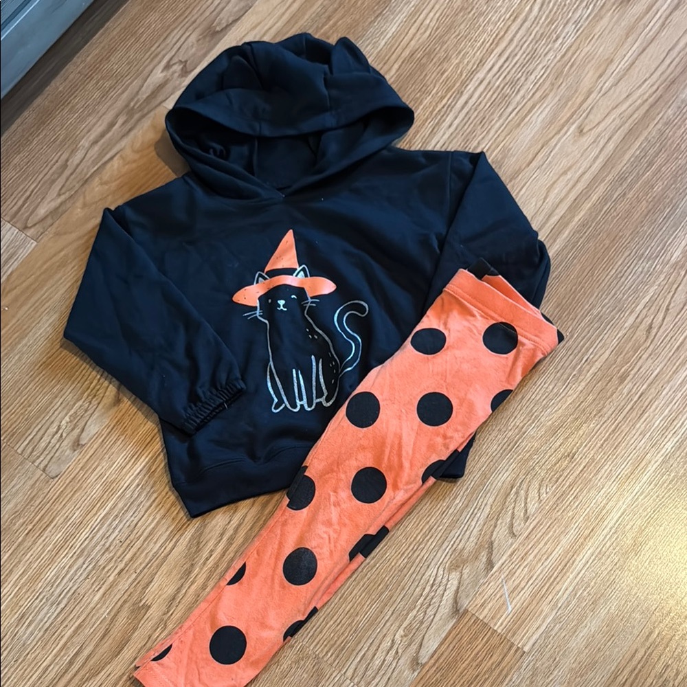 Kids Halloween Cat Costume Set - Black and Orange
